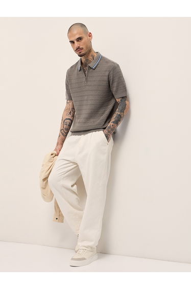 Men Pure Cotton Textured Slim Fit Polo