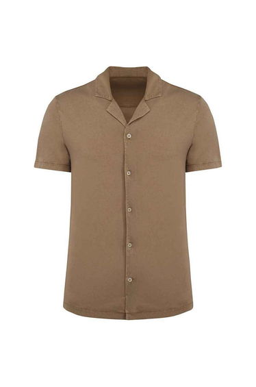 Spasso Mens Jersey Short-Sleeved Shirt - Washed Cream Coffee