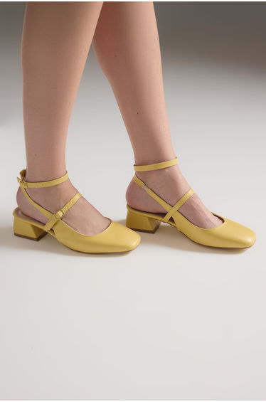 Yellow Mary Jane Ankle Strap Square Toe Women's High Heel Shoes
