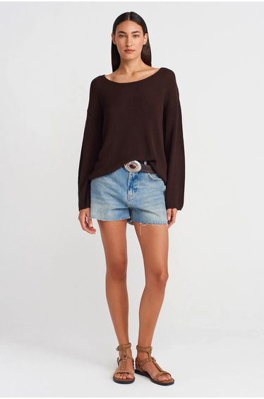 Dilvin Women's Ribbed Boat-Neck Knit Sweater