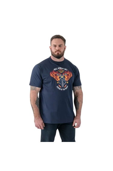 Duke Mens Hockney D555 Motorbike With Flame Wings Kingsize T-Shirt - French Navy