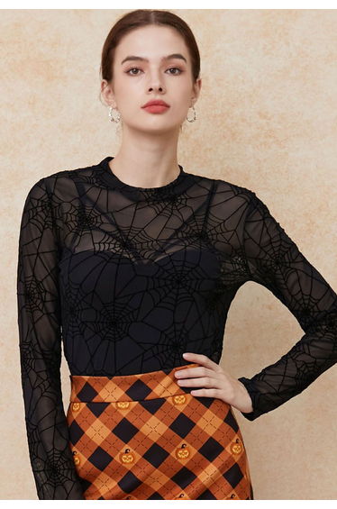 Spider Web Semi-Sheer Mesh Tulle Top