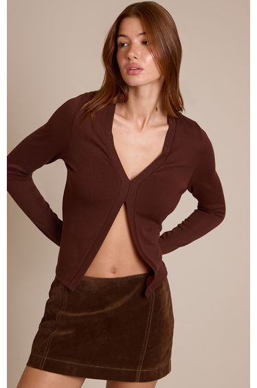 Chocolate Rib V Neck Long Sleeve Top