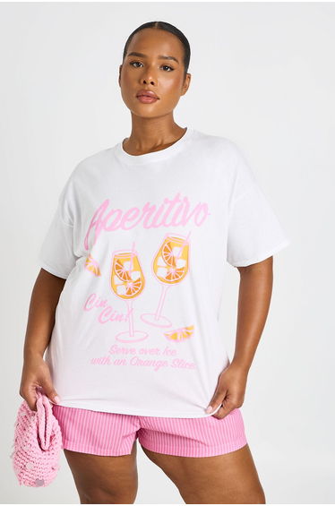 Plus Aperol Spritz Printed T Shirt - white