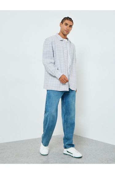 Men Blue Oversized Checked Cotton Shirt