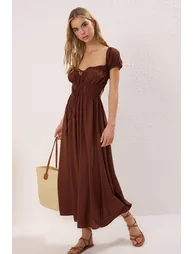 Brown  Woven Gipe Detail Dress