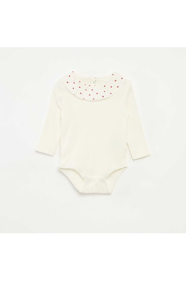 Ribbed Body with Ruffle Collar WHITE