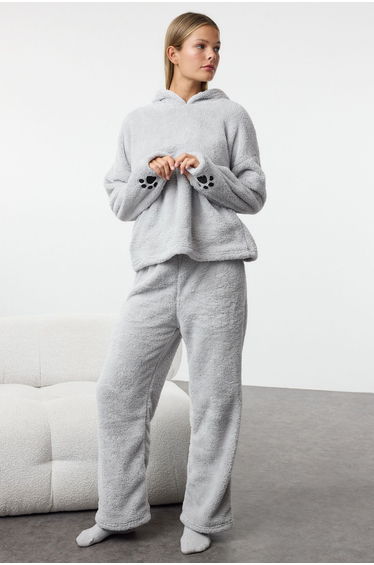 Gray Plain Wellsoft Winter Knitted Pajama Set