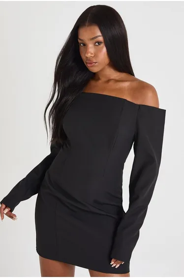 Boxy Bandeau Long Sleeve Tailored Mini Dress