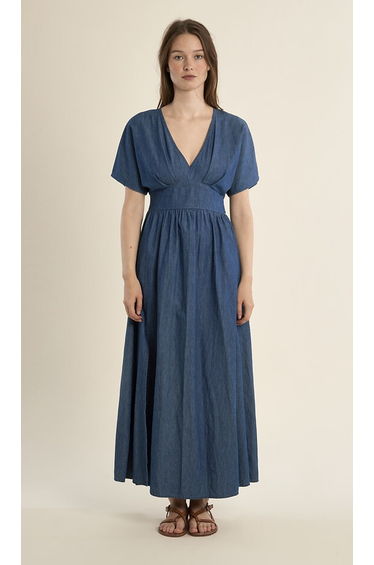V-Neck Short Sleeve Maxi Dress