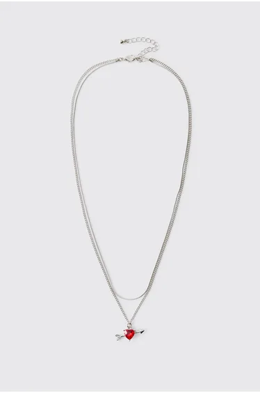 Gem Arrow Layered Necklace - silver