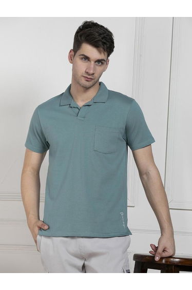 Men Green Cotton Regular Fit Polo Shirt