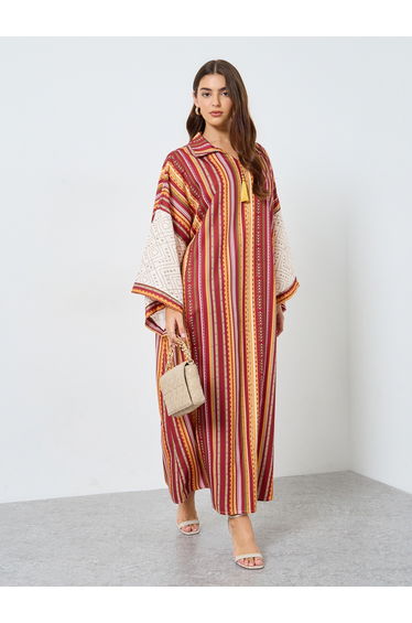 Striped Collared Tassel EmbellishedÂ Jalabiya