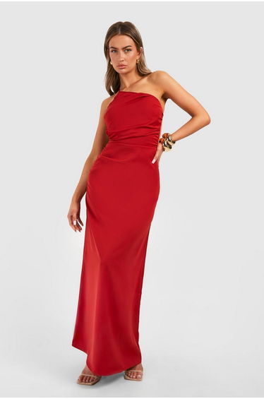 Rouched Asymmetric Maxi Dress - rust