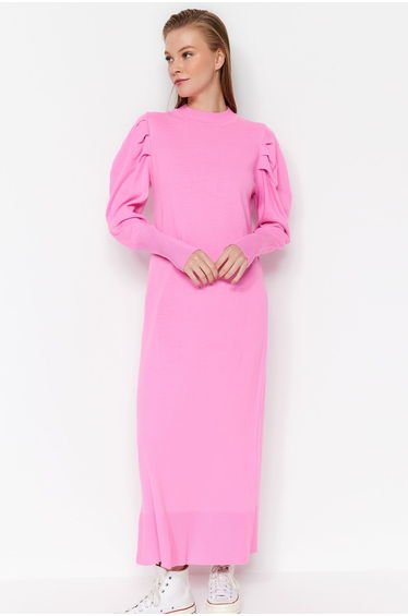 Pink Sleeve Detailed Knitwear Dress