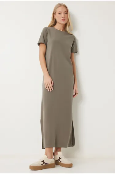 Women's Khaki Basic Summer Modal Dress