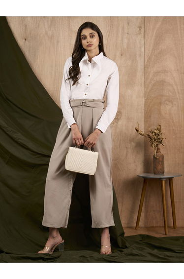 White Twisted Collar Buttoned Shirt