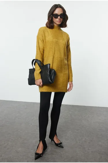 Oil Green Soft Textured Knitwear Sweater