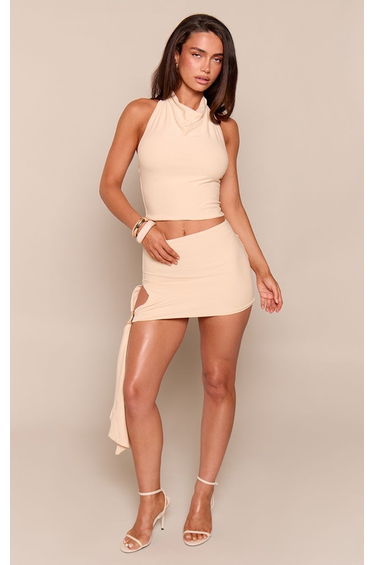 Cream Soft Touch Cut Out Trim Detail Mini Skirt Co-ord