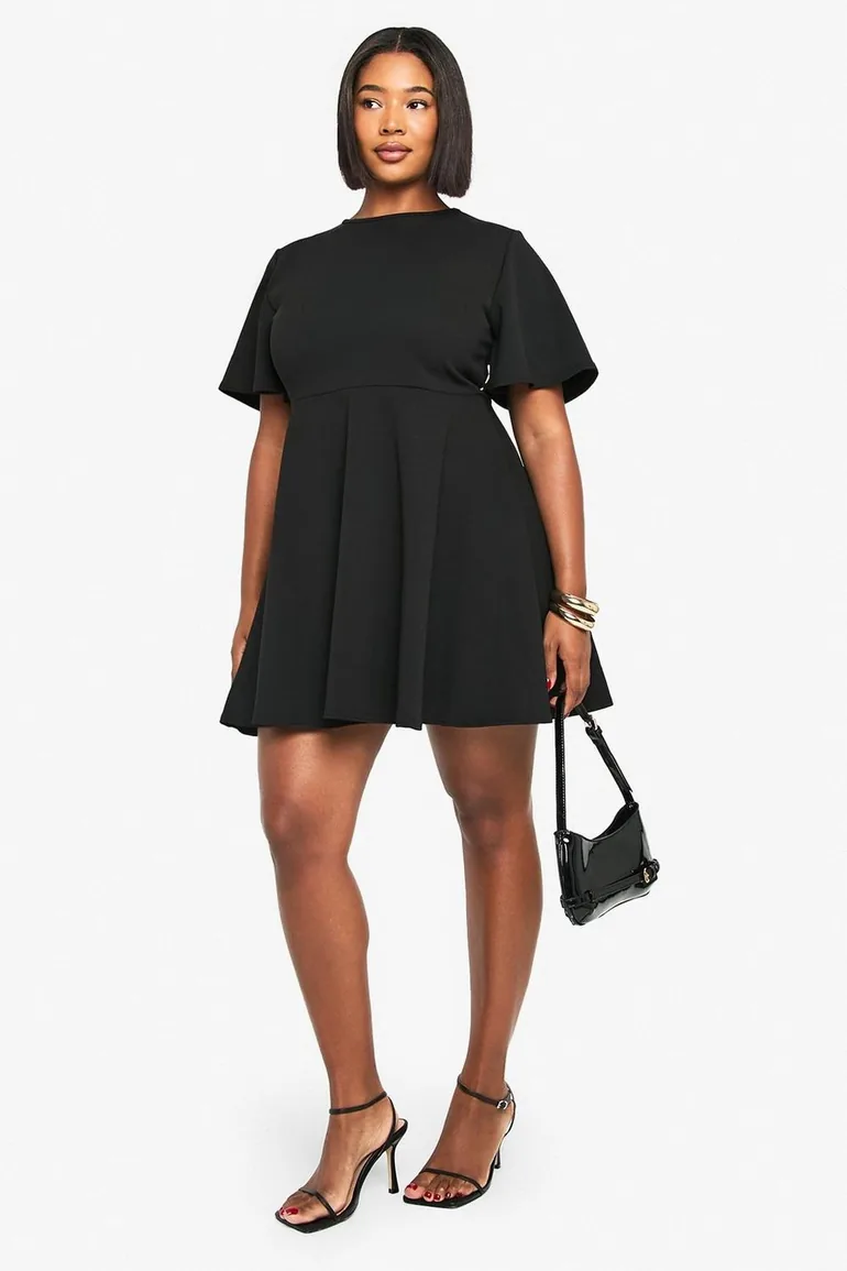 angel sleeve skater dress boohoo Women's Plus Size Pleated Angel Sleeve Skater Dress