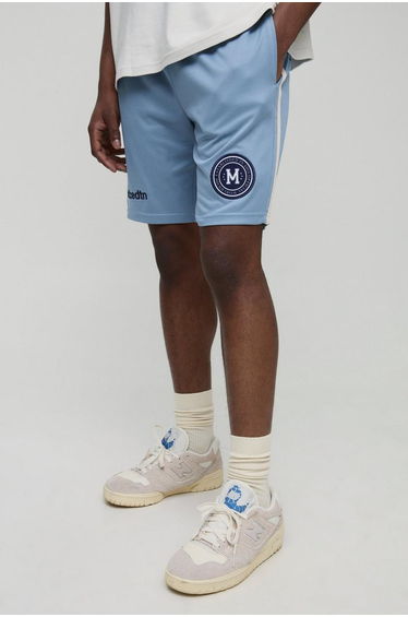 Relaxed Mid Length Embroidered Sports Shorts - slate blue