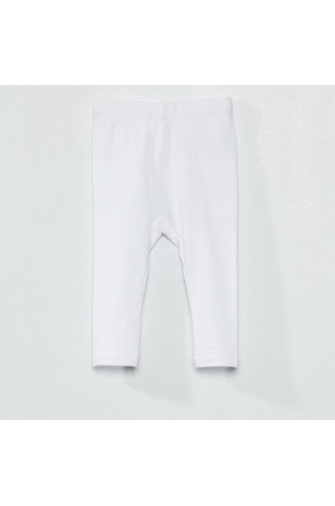 Long plain jersey knit leggings white