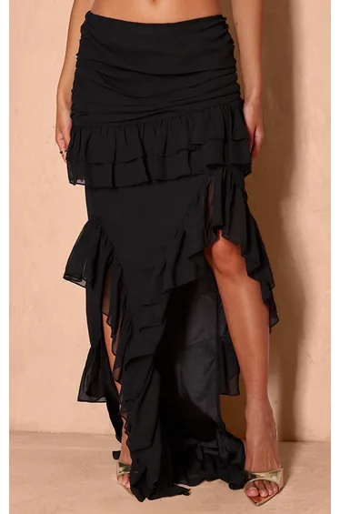 تنورة بريتي ليتل ثينق ماكسي شيفون سوداء بقصة مستقيمة