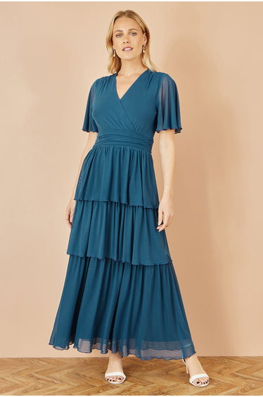 Yumi Teal Mesh Tiered Maxi Dress - Teal / 8