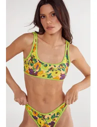 Floral Contrast Binding Crop Bikini Set - 2