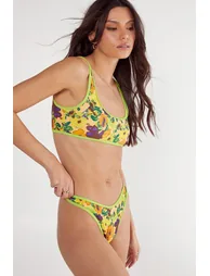Floral Contrast Binding Crop Bikini Set - 1