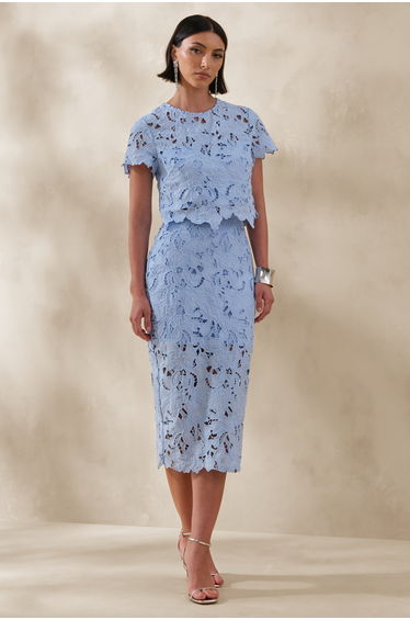 Aisling | Powder Blue Lace Midi-Skirt