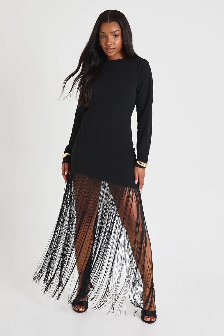 black mini dress with shoulder pads Nocturne Shoulder Pad Mini Dress - Black - Black