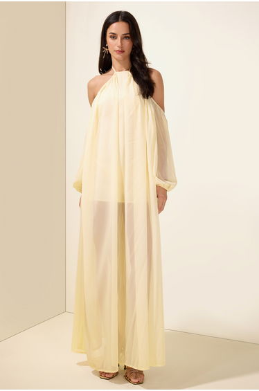Chiffon Halter Neck Backless Maxi Dress
