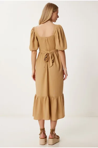 Women's Camel Binding Detail Summer Linen Dress