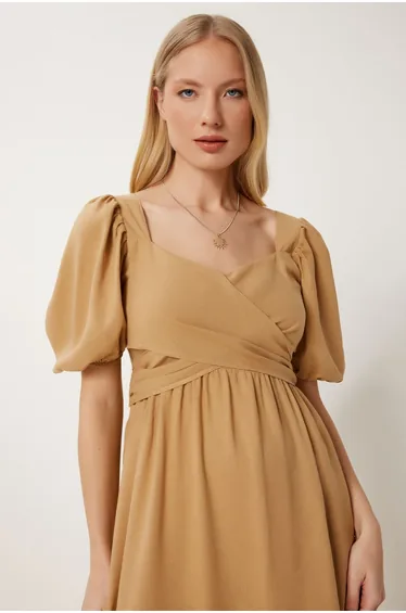 Women's Camel Binding Detail Summer Linen Dress