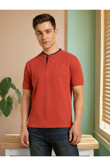Cotton Regular Fit Henley Neck T-Shirts