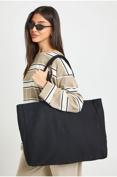 Basic Canvas Tote Bag - black