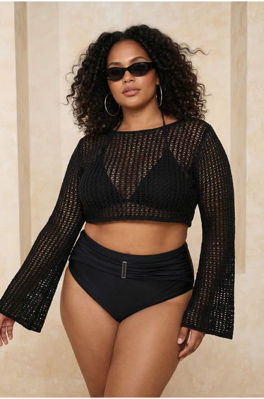 Black High Waist Gold Accented Plus Size Bikini Bottom