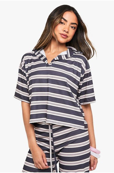 STRIPE COLLARED TOP - navy
