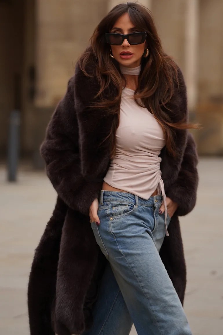Slopeside | Brown Long Belted Faux Fur Coat - 1