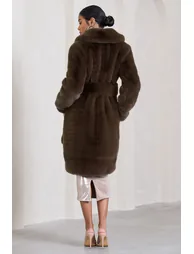 Slopeside | Brown Long Belted Faux Fur Coat - 6