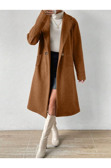 Plus Size Lapel Collar Wool Like Midi Coat