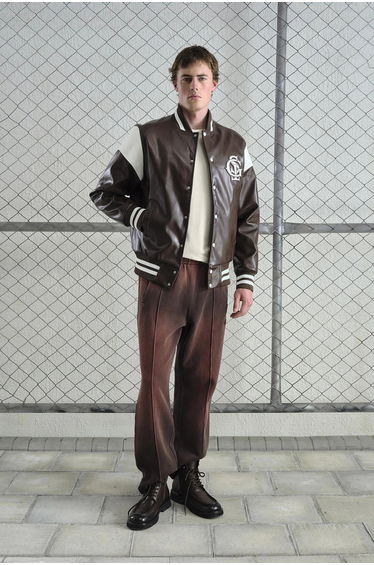 GIESTO Faux Leather Embroidered Zip-Up Jacket