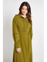 Contrast Lace Trim Shirt Dress - 1