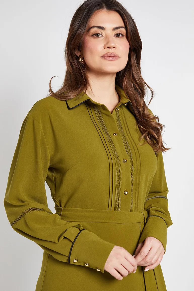 Contrast Lace Trim Shirt Dress - 3