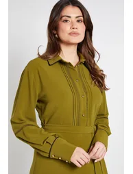 Contrast Lace Trim Shirt Dress - 3