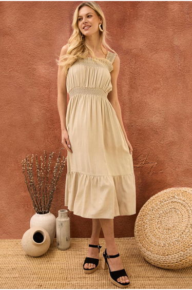 Shirred Detail Midi Dress
