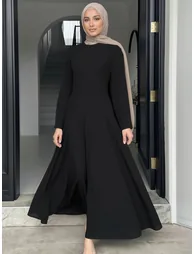 فستان ستايلي أسود ماكسي على شكل حرف A بأكمام طويلة - 2