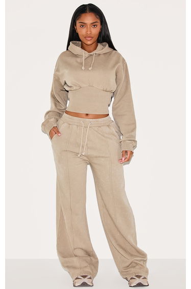 Shape Dark Olive Sweat Seam Detail Wide Leg Joggers
