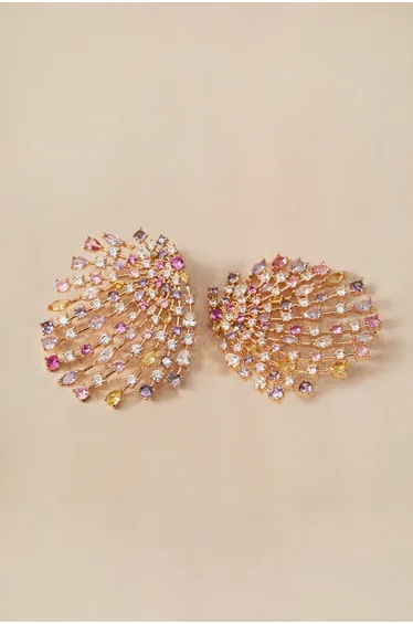 Multicolor Pave Fan Earrings